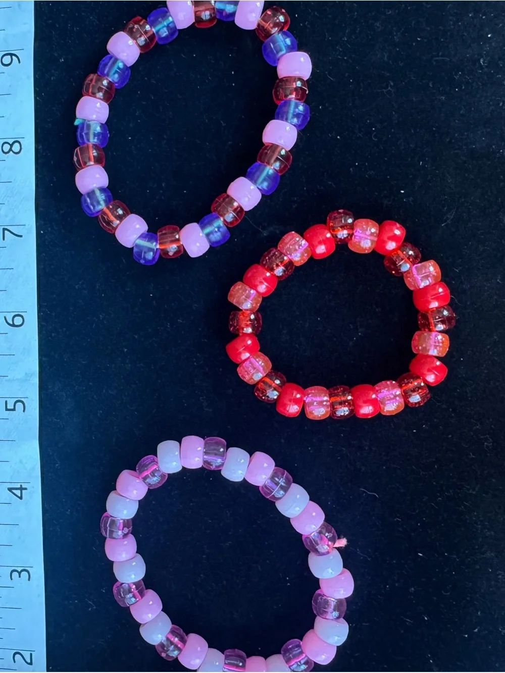 Girls' Colorful Beaded Stretch Bracelet Trio — Red, Purple & Pink